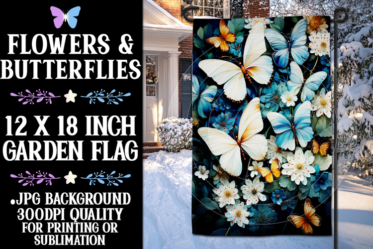 Butterfly Garden Flag, Sublimation Blue Butterfly Flag, f6