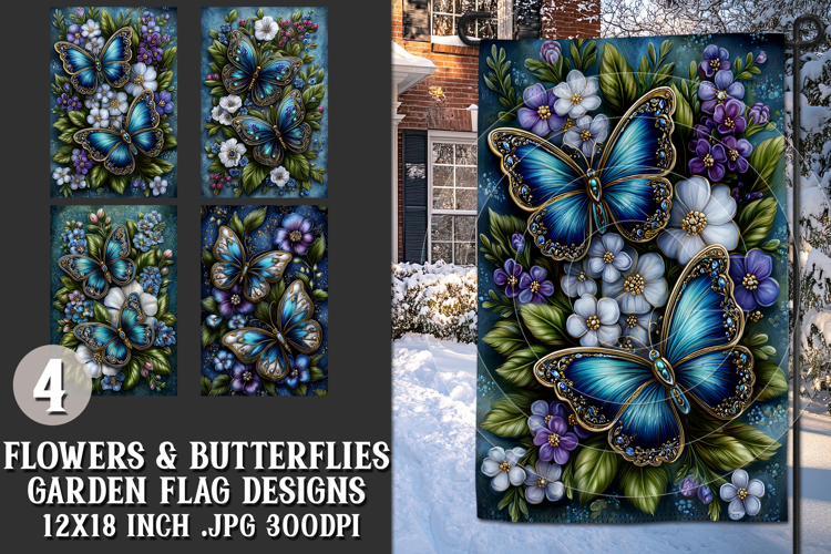 Butterfly Garden Flags, Sublimation Butterfly Backgrounds, 2