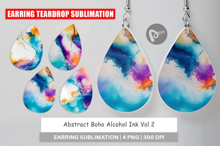 Earring teardrop design Abstract Boho Alcohol Ink