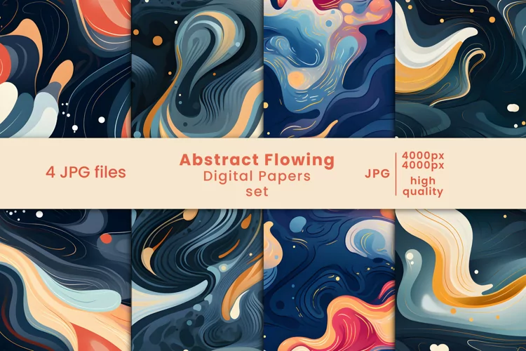 Abstract colorful flowing digital paper and fluid patterns