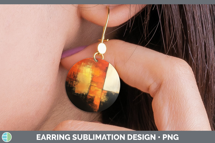 Abstract Dark Orange Round Earrings Sublimation Earrings Des