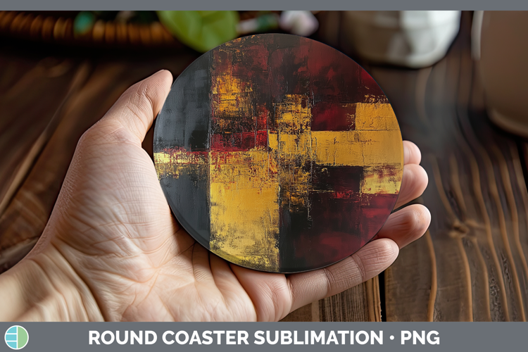Abstract Dark Yellow Round Coaster Sublimation Coaster Desig