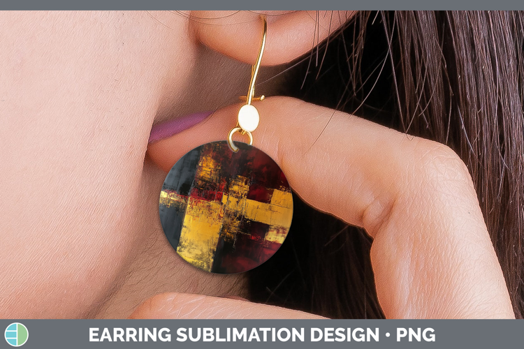Abstract Dark Yellow Round Earrings Sublimation Earrings Des