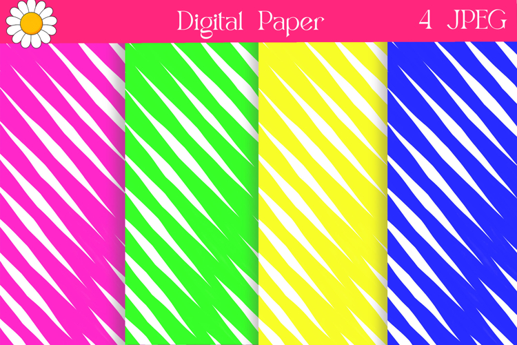 Stripe Bright Digital Paper | Summer Neon Backgrounds