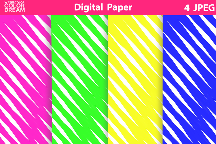 Neon Abstract Stripes Digital Paper | Colorful Background