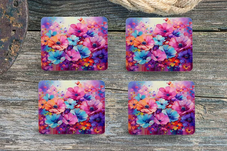 Abstract Flowers - 4" Coaster Sublimation - PNG Design