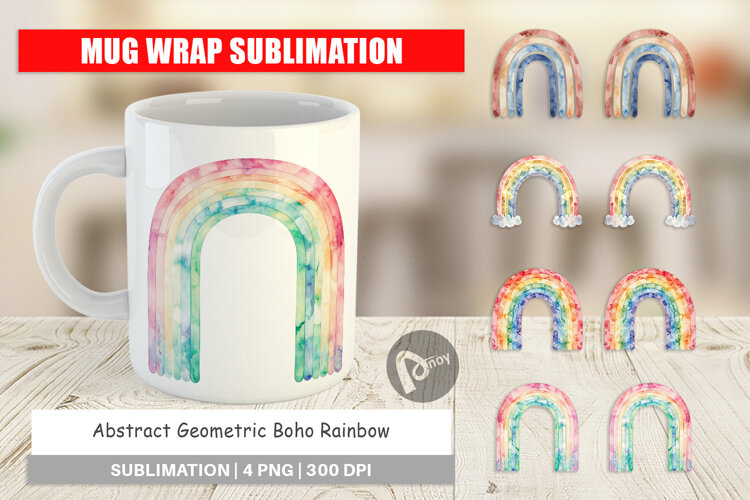 Geometric Boho Rainbow Mug Wrap example image 1