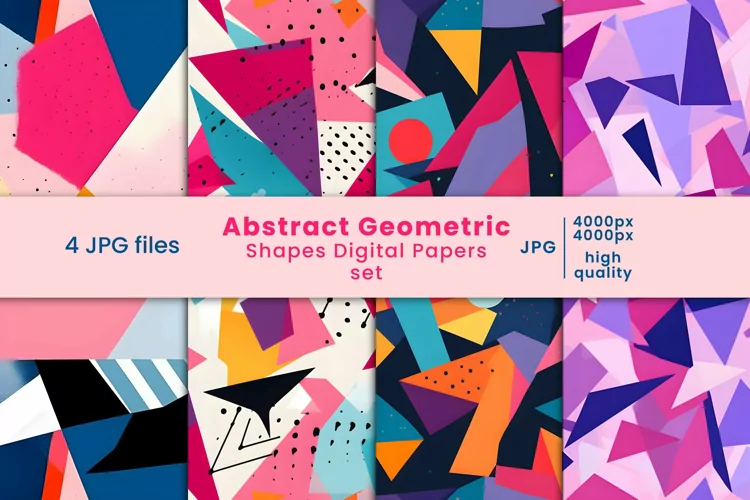 Abstract geometric shape digital papers and colorful patters