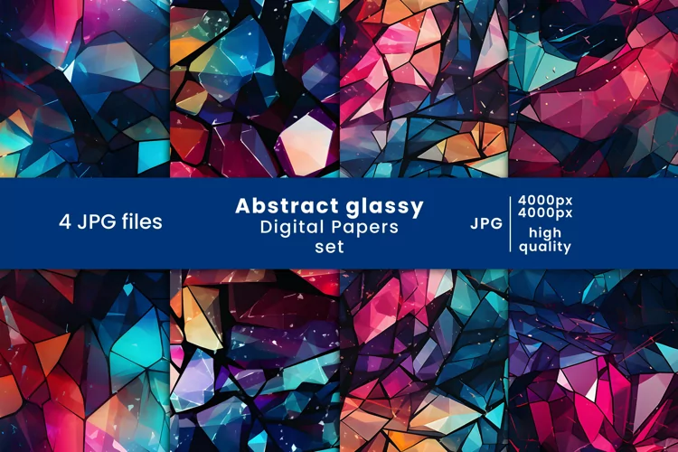 Abstract glassy crystal digital papers and colorful patterns