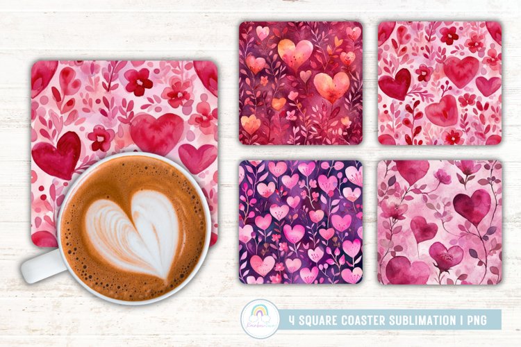 Abstract Heart Pattern Square Coaster Sublimation example image 1