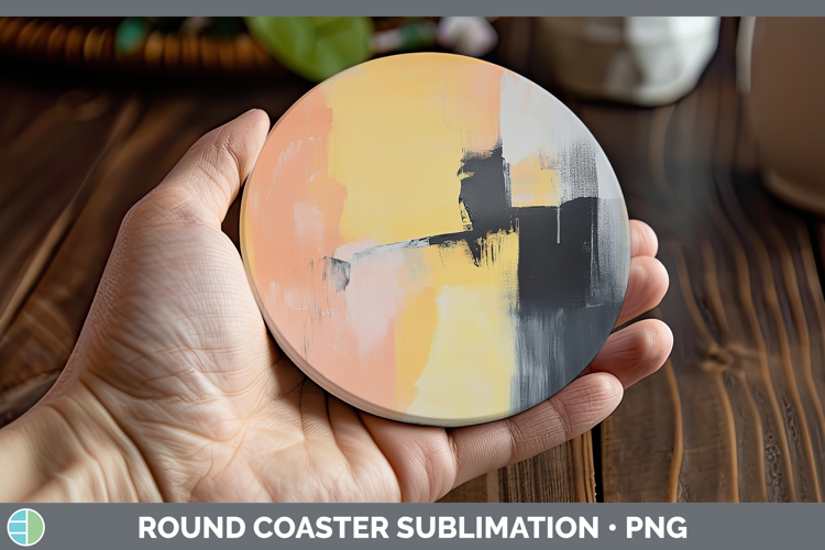 Abstract Light Yellow Round Coaster Sublimation Coaster Desi