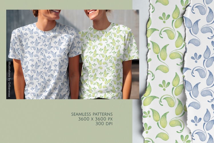 Abstract Botanical Leaf Watercolor Patterns