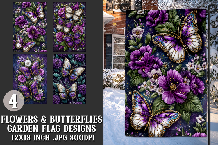 Butterfly Garden Flags, Sublimation Butterfly Backgrounds, 6