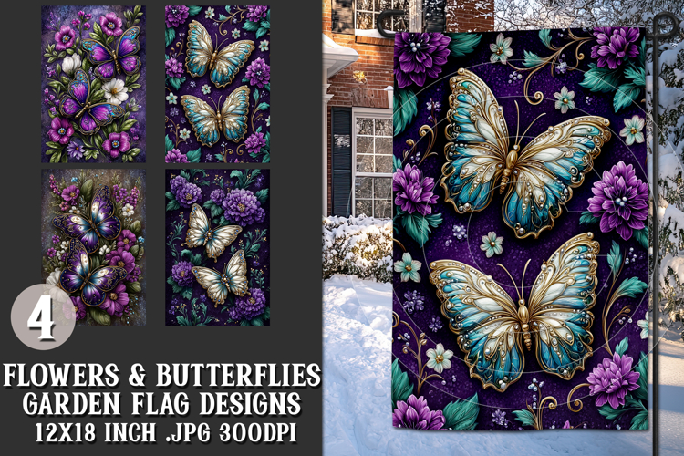 Butterfly Garden Flags, Sublimation Butterfly Backgrounds, 7