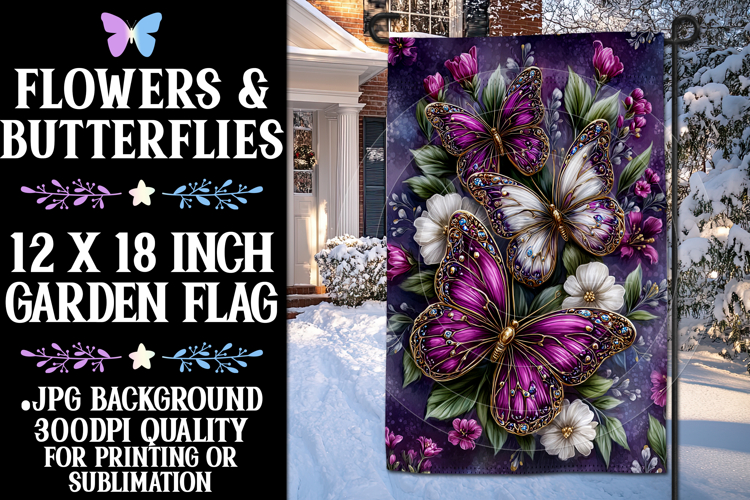 Butterfly Garden Flag, Sublimation Purple Butterfly Flag, 25