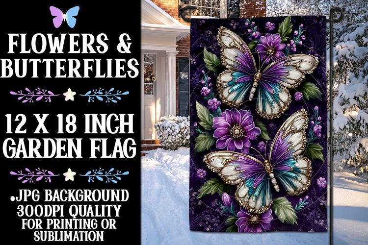 Butterfly Garden Flag, Sublimation Purple Butterfly Flag, 26