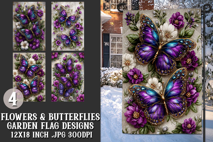 Butterfly Garden Flags, Sublimation Butterfly Backgrounds, 4