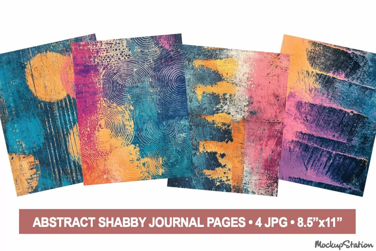 Shabby Abstract Background Junk Journal Pages, Scrapbook JPG