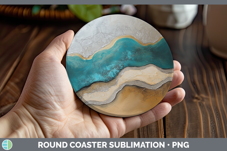Abstract Teal Round Coaster Sublimation Coaster Designs