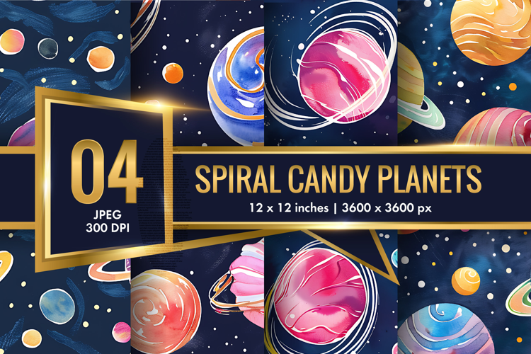 Watercolor Spiral Planets Seamless Digital Paper