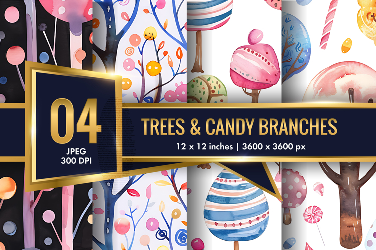 Watercolor Abstract Trees Pattern Digital Paper
