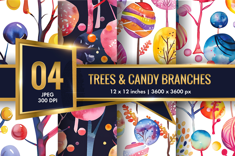 Watercolor Abstract Trees Pattern Digital Paper