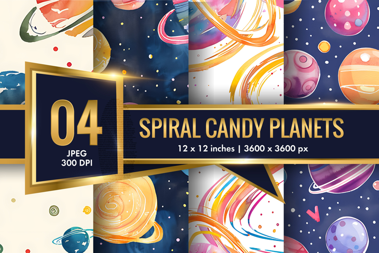Spiral Candy Planets Seamless Digital Paper