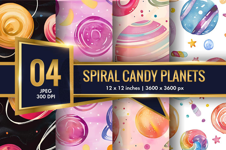 Spiral Candy Planets Seamless Digital Paper