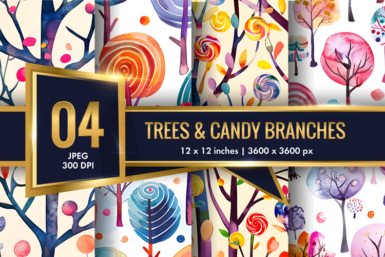 Watercolor Abstract Trees Pattern Digital Paper