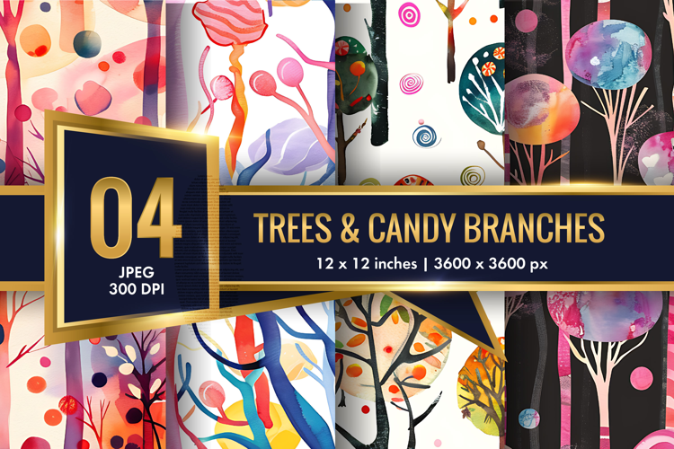 Watercolor Abstract Trees Pattern Digital Paper