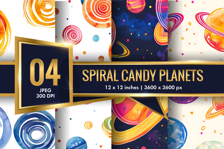 Spiral Candy Planets Seamless Digital Paper