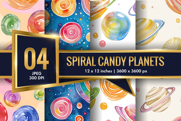 Watercolor Spiral Planets Seamless Digital Paper