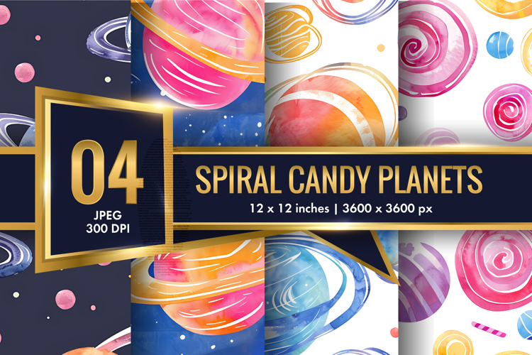 Watercolor Spiral Planets Seamless Digital Paper