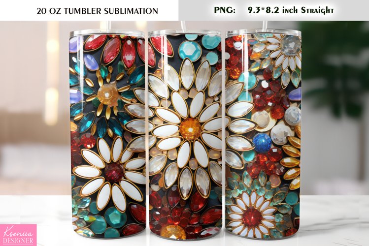 Precious Stones Flowers| Valentines Day Tumbler Sublimation example image 1
