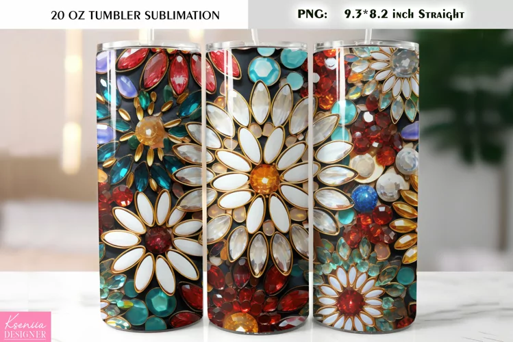 Precious Stones Flowers| Valentines Day Tumbler Sublimation