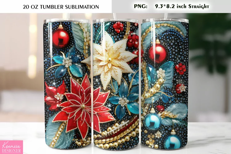 Precious Stones Flowers|Christmas Flower Tumbler Sublimation
