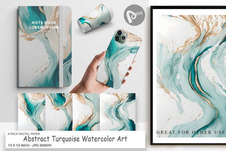 Digital Paper Turquoise Watercolor Art example image 1