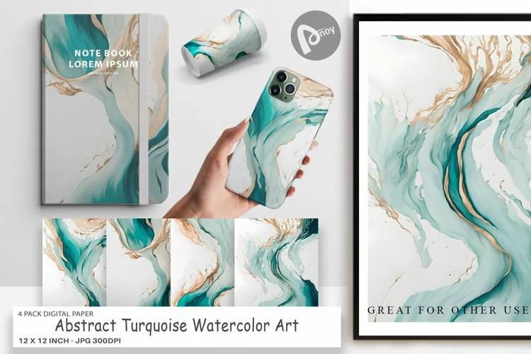 Digital Paper Turquoise Watercolor Art