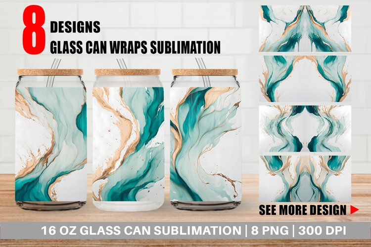 Glass Can Wraps Turquoise Watercolor Art