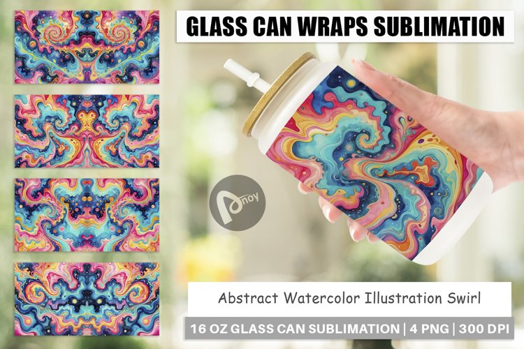 Glass Can Wraps Abstract Watercolor Swirl