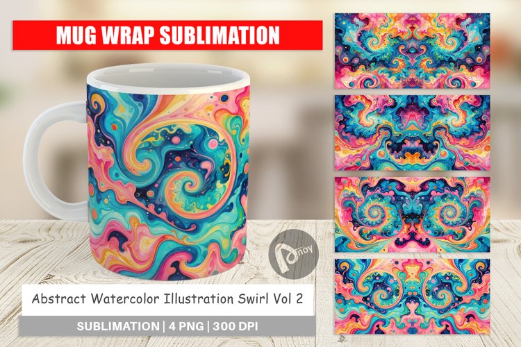 Mug Wrap Design Abstract Watercolor Swirl