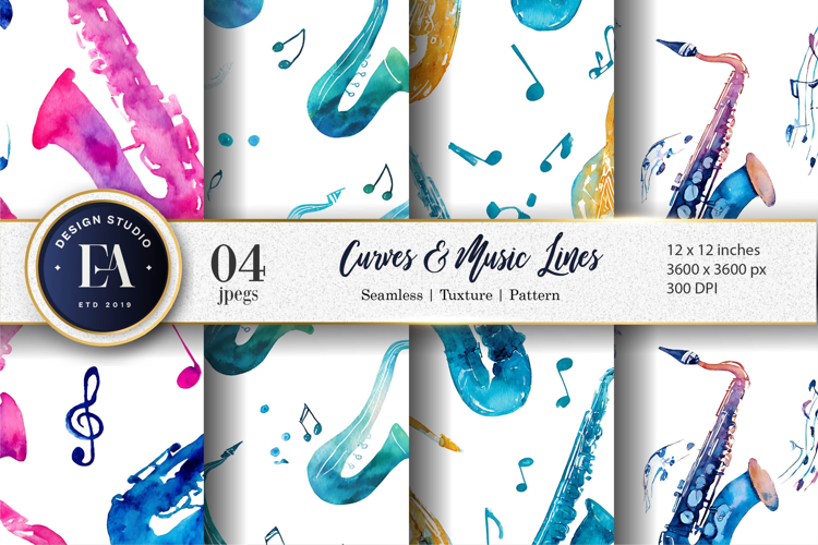 Music Lines and Saxophone Art Seamless Digital Paper