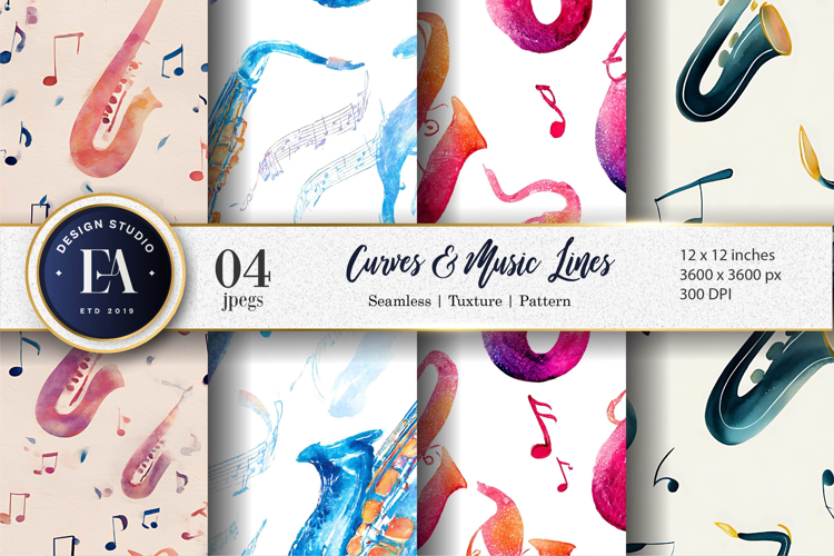 Saxophone Watercolor Texture with Lines Digital Paper