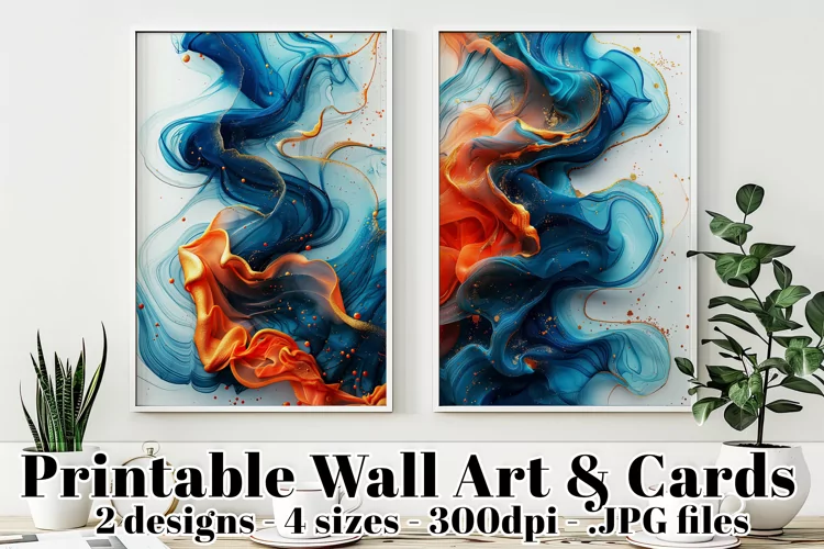 Abstract Flowing Blue Red Watercolors Poster and Cards, s1