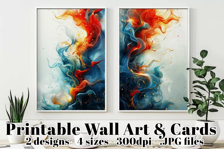 Abstract Flowing Blue Red Watercolors Poster and Cards, s6