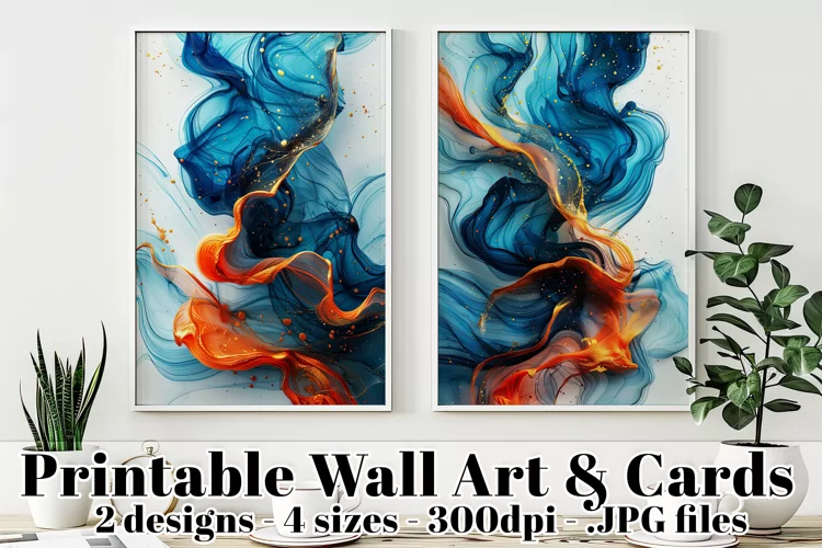 Abstract Flowing Blue Red Watercolors Poster and Cards, s2