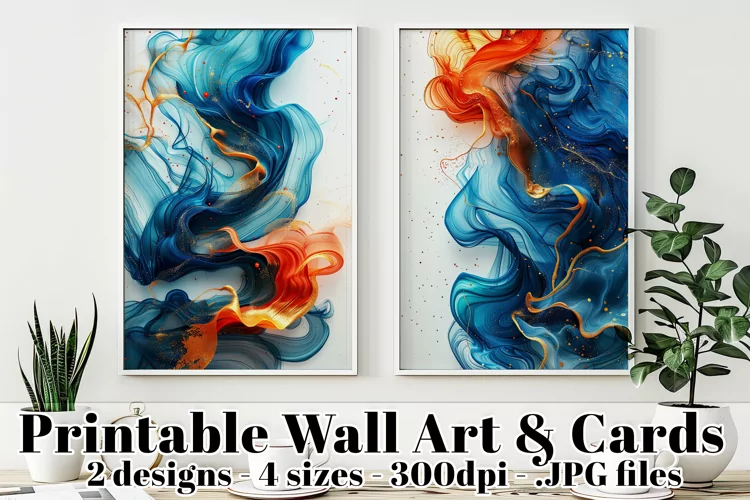 Abstract Flowing Blue Red Watercolors Poster and Cards, s3
