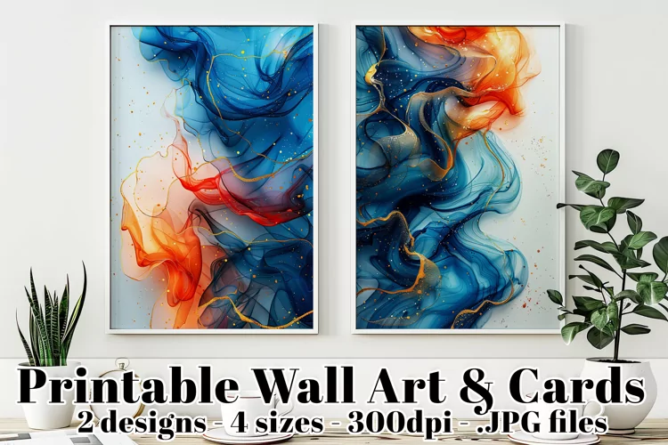 Abstract Flowing Blue Red Watercolors Poster and Cards, s4