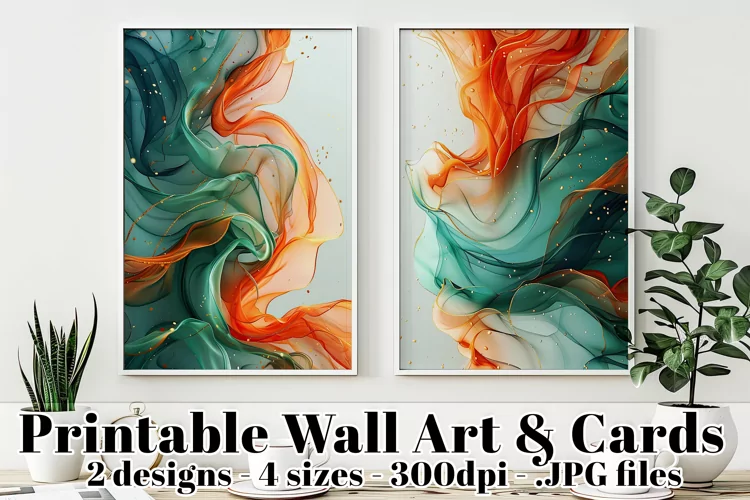 Abstract Flowing Turquoise Red Watercolors Posters Cards, s2