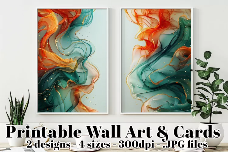 Abstract Flowing Turquoise Red Watercolors Posters Cards, s3